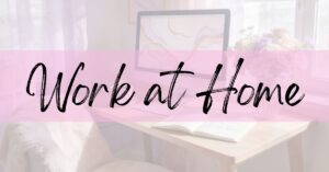 Work at home pillar card work at home office with desk and desktop