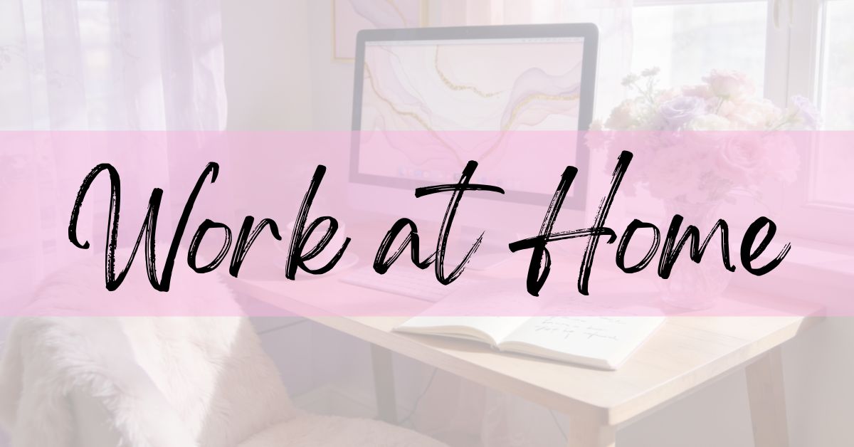 Work at home pillar card work at home office with desk and desktop