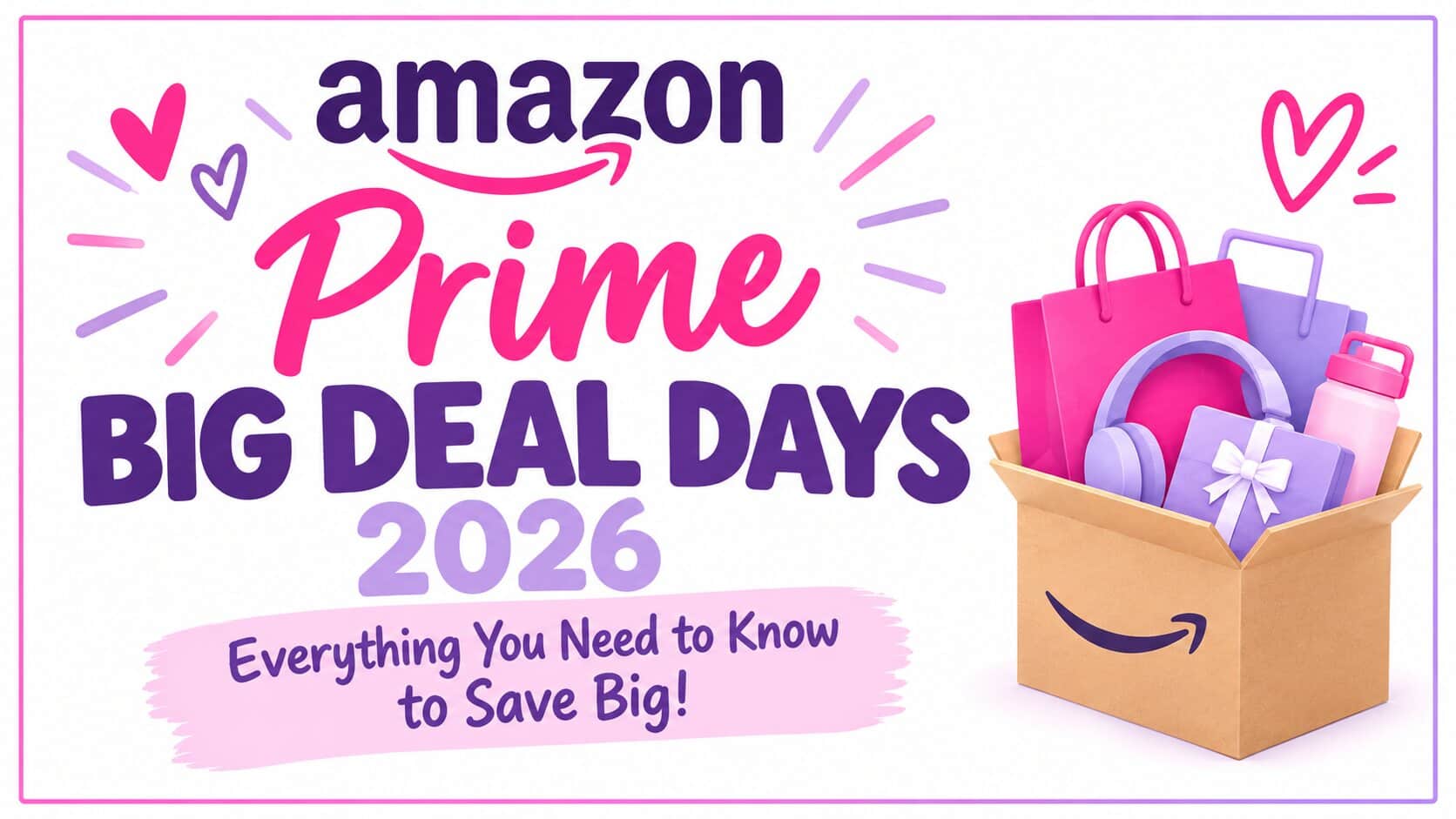 Amazon Prime Big Deal Days October 6–7 graphic with pink and purple shopping-themed design