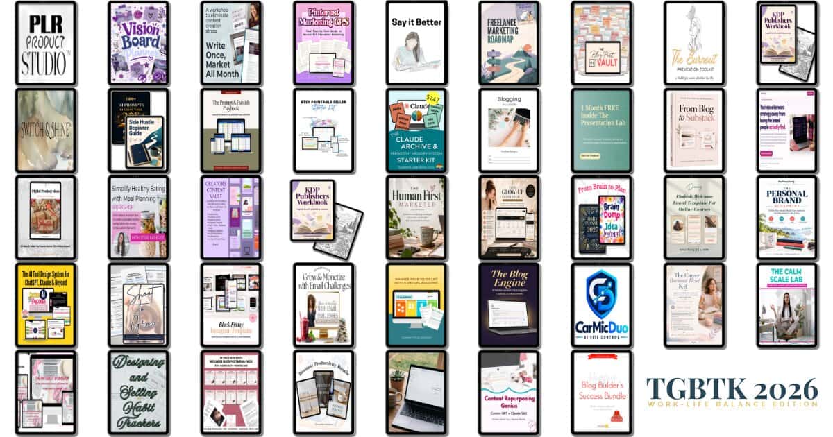 Full spread of resources included in the Genius Blogger’s Toolkit 2026