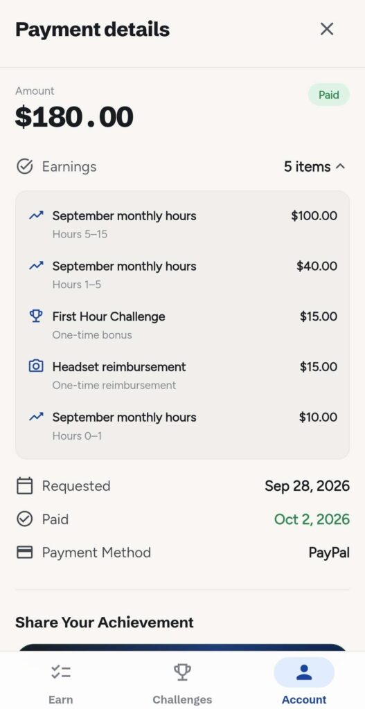 Payment details pay proof for the Amelia record your chores app